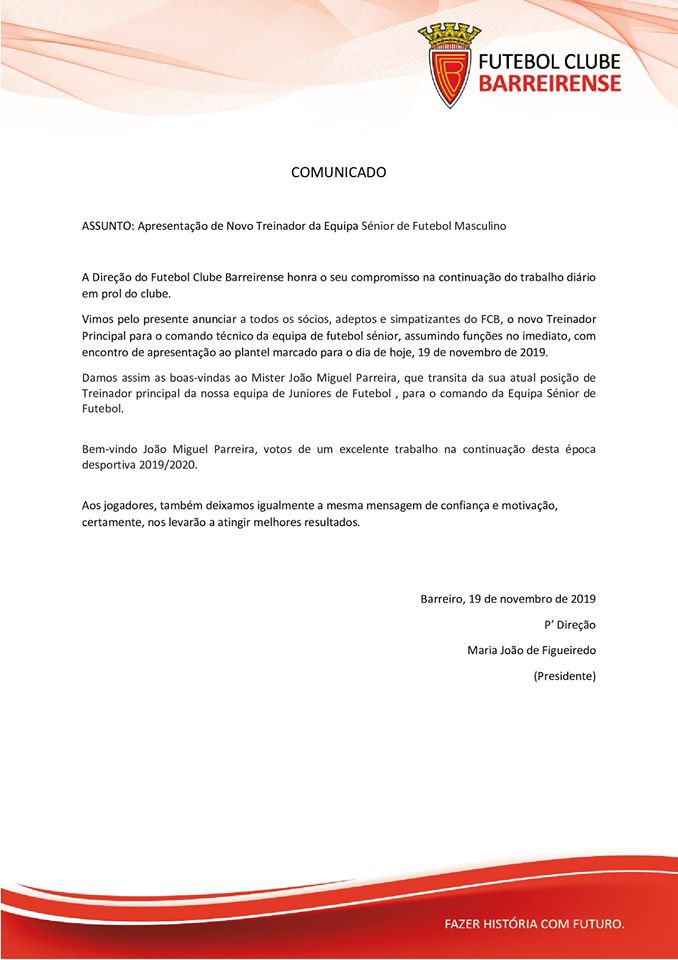 20191119 novo treinador comunicado fcb